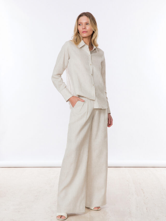 CALÇA TALITA PREGAS AREIA